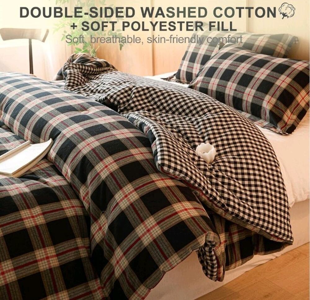 100% Cotton Comforter Set Twin Reversible Soft Washed Cotton All-Season